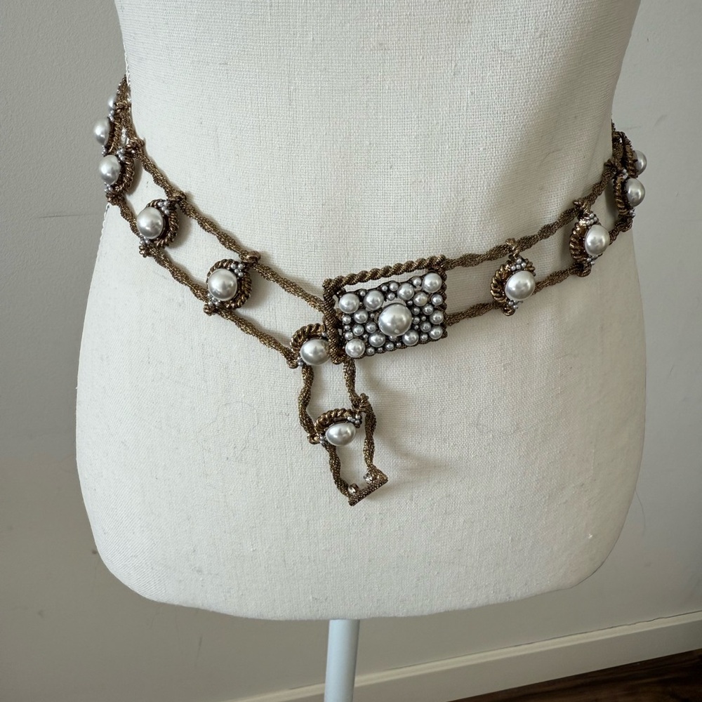 Zara Bronze Pearl Chain Belt